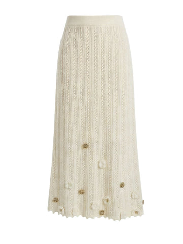 Embellished Cable Knit Midi Skirt