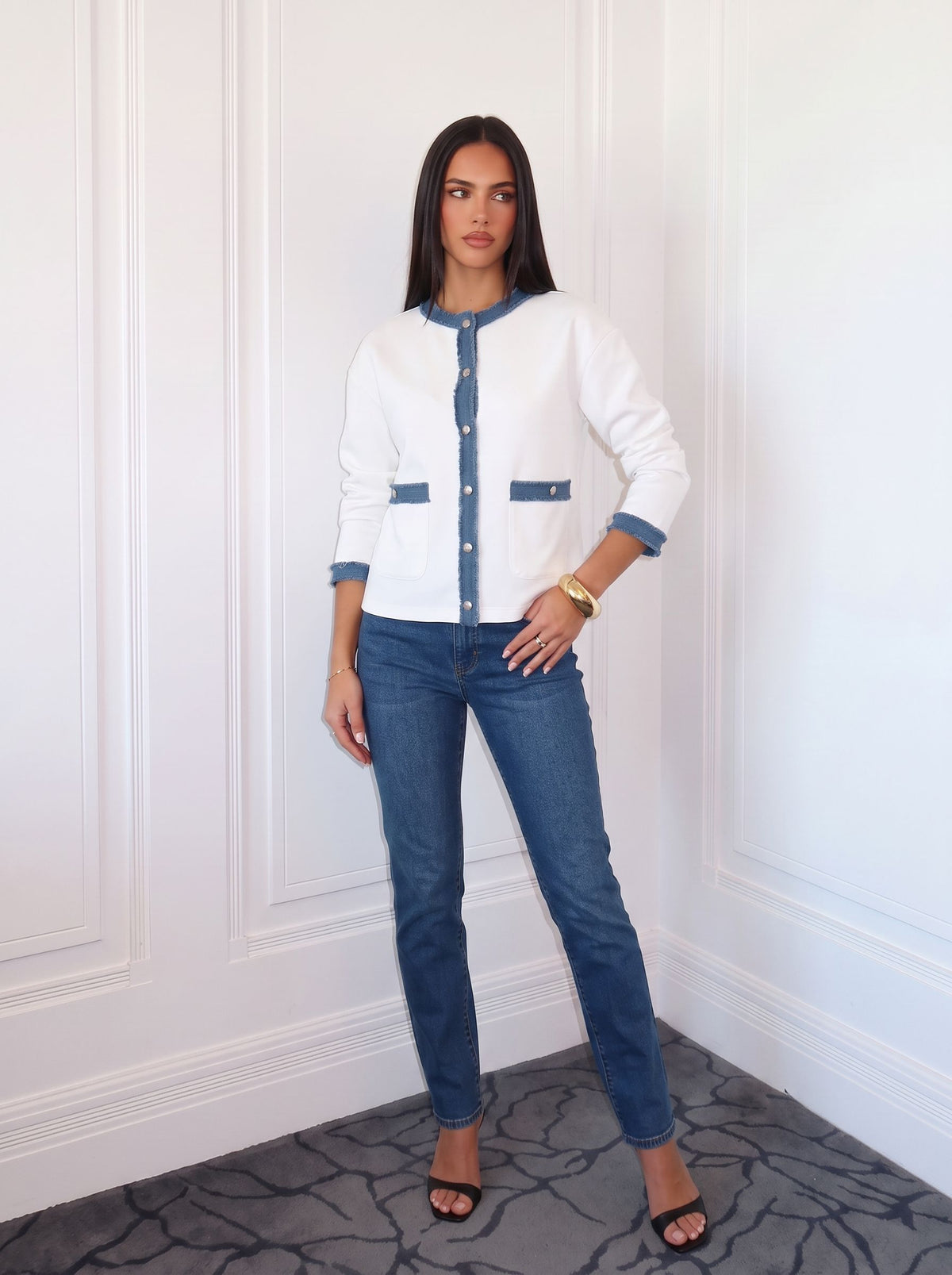 Contrast Trim Raw Edge Jacket