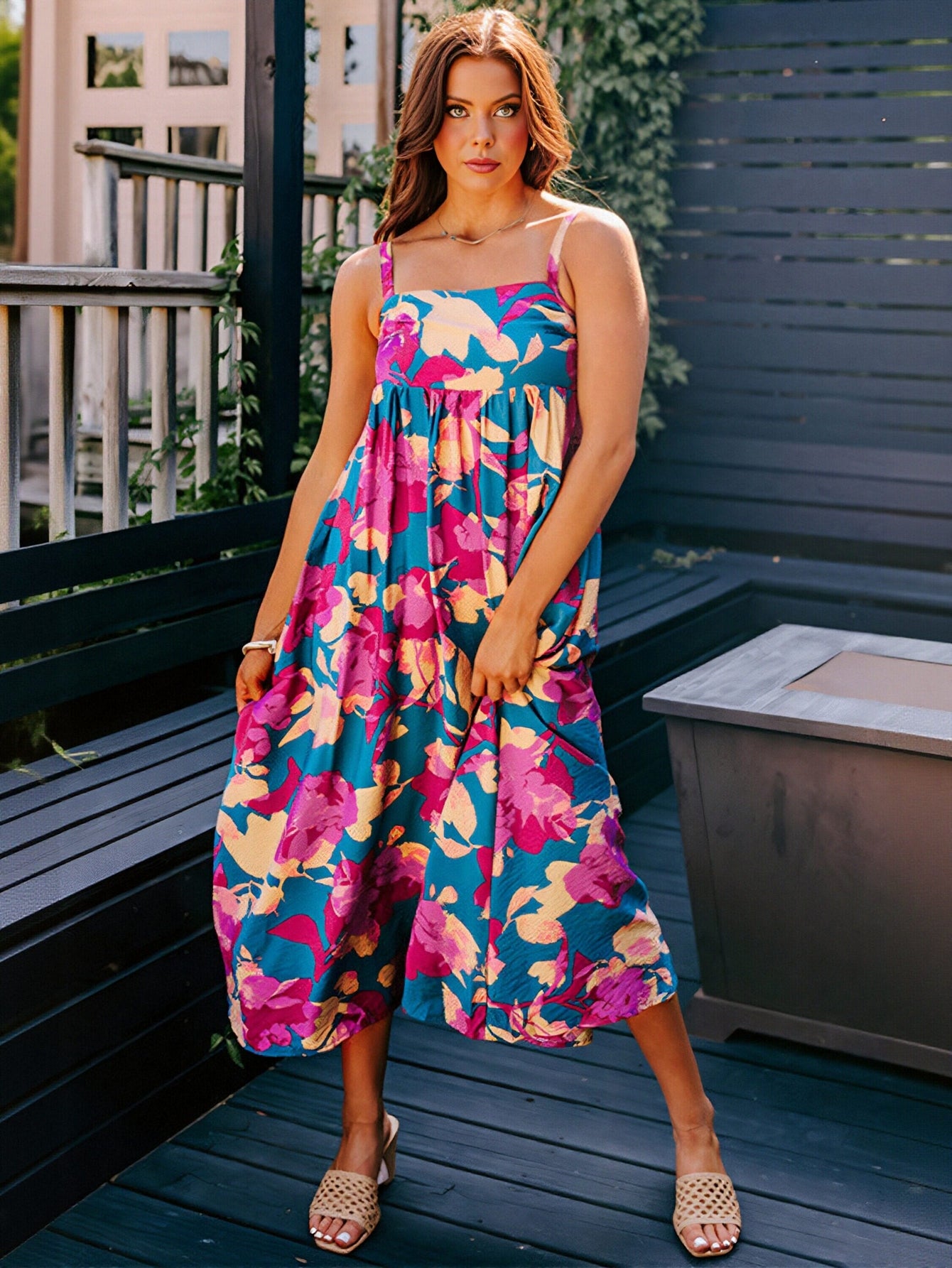 Floral Print Sleeveless Maxi Dress