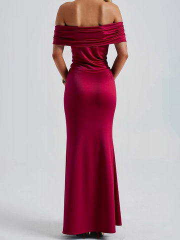Off Shoulder High-Slit Glamorous Maxi Dress