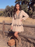 Boho Embroidered V Neck Mini Dress