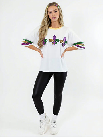 Glitter Embroidered Short Sleeve T-Shirt