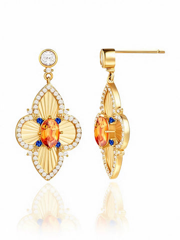 Elegant Floral Gemstone Dangle Earrings