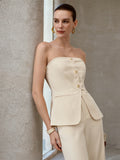 Pinstripe Strapless Top and Wide-Leg Pants Set