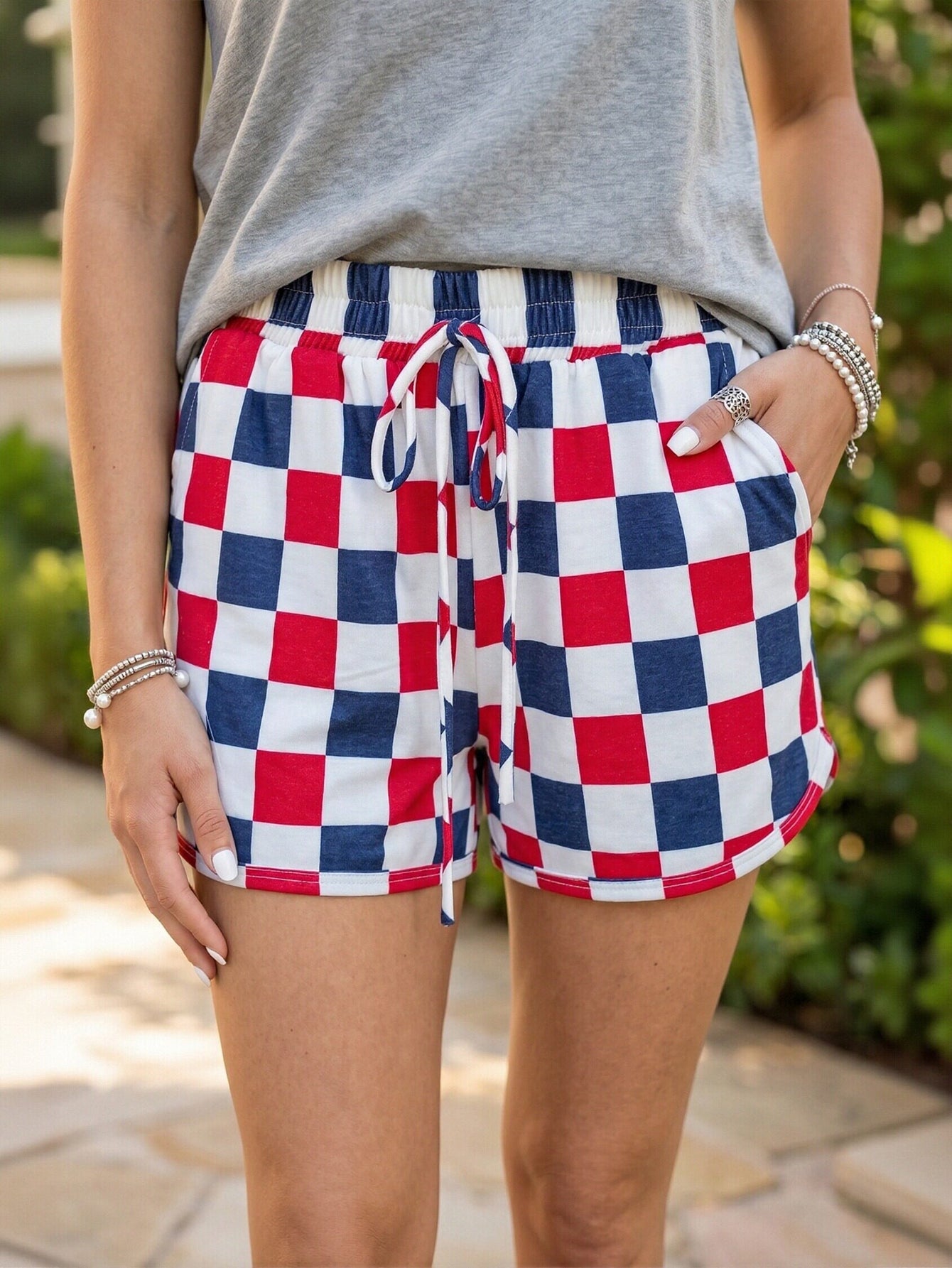 Comfy Checkered Drawstring Lounge Shorts