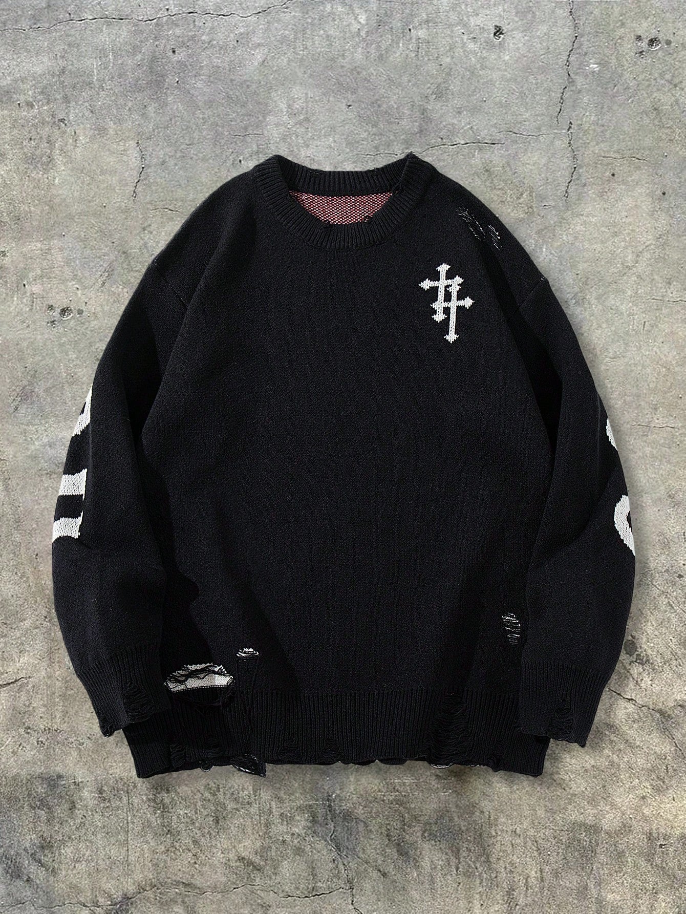 Distressed Grunge Graphic Oversized Sweater