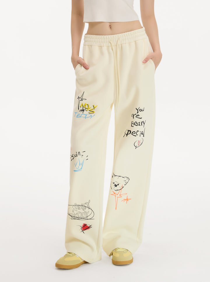 Graphic Print Drawstring Wide Leg Pants
