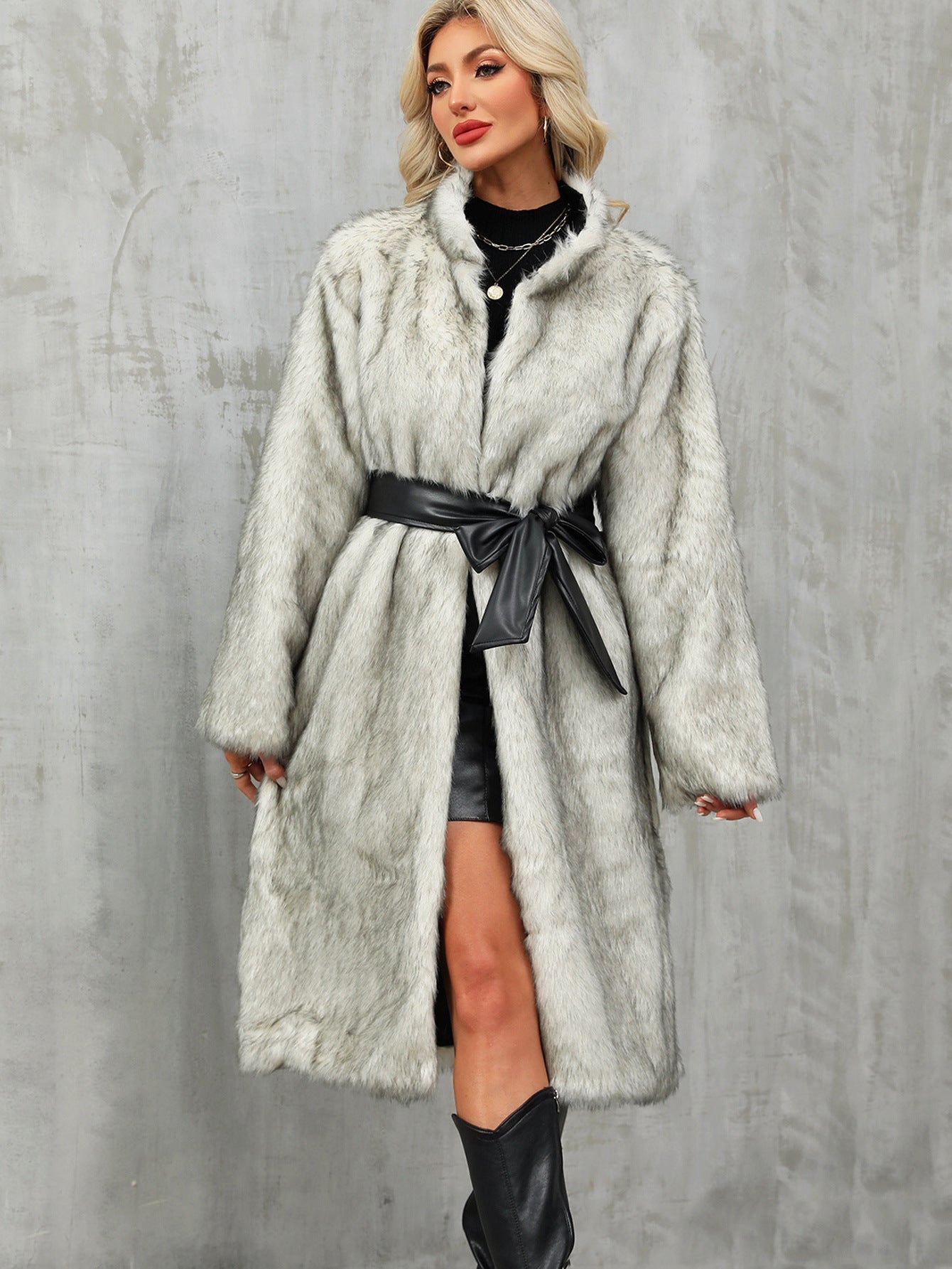 Luxurious Belted Faux Fur Coat