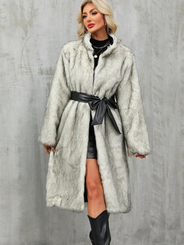 Luxurious Belted Faux Fur Coat