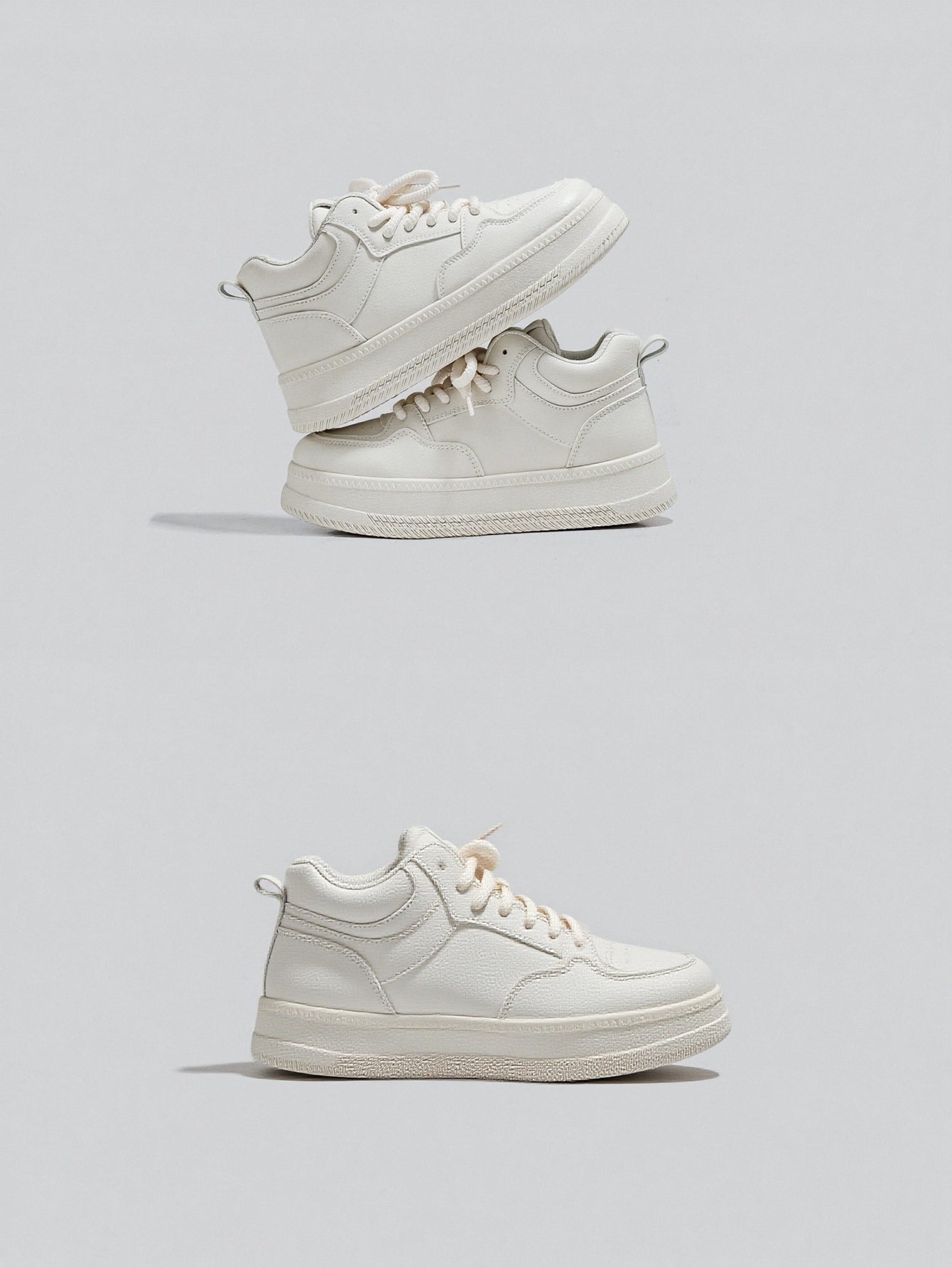 Chunky Platform High-Top Minimalist Casual Shoes-Beige