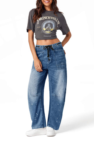 Distressed Drawstring Waist Boyfriend Jeans