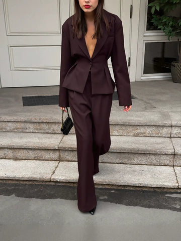 Tailored Peplum Blazer Wide Leg Pant Set