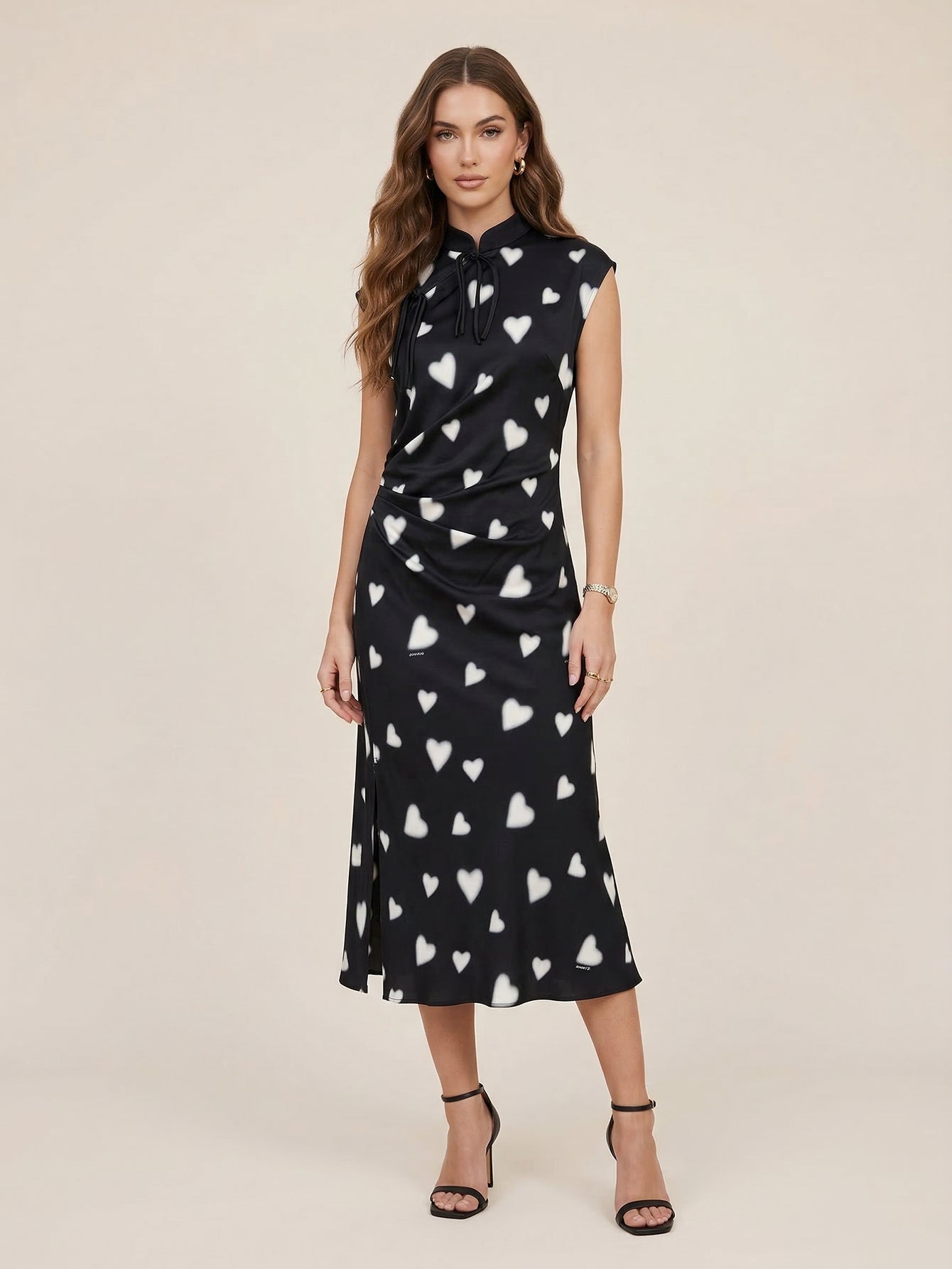 Heart Print Slit Dress