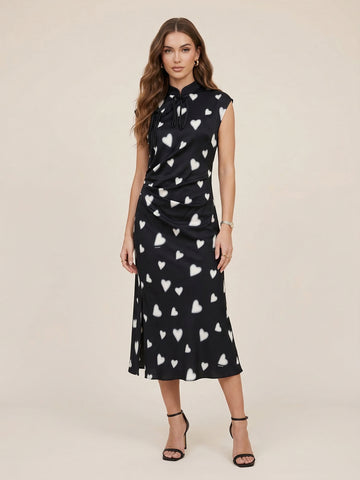 Heart Print Slit Dress