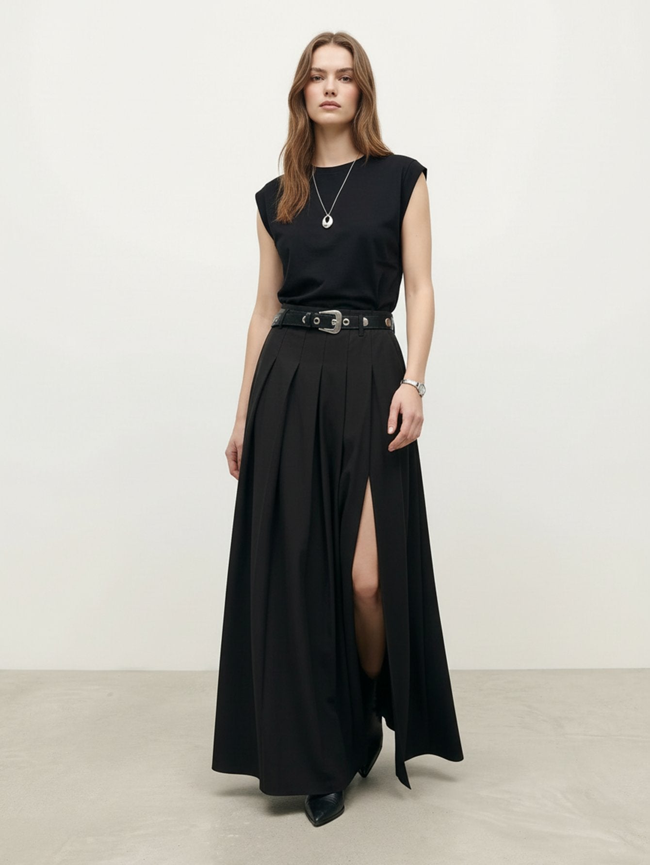 A-line Side Slit Maxi Skirt