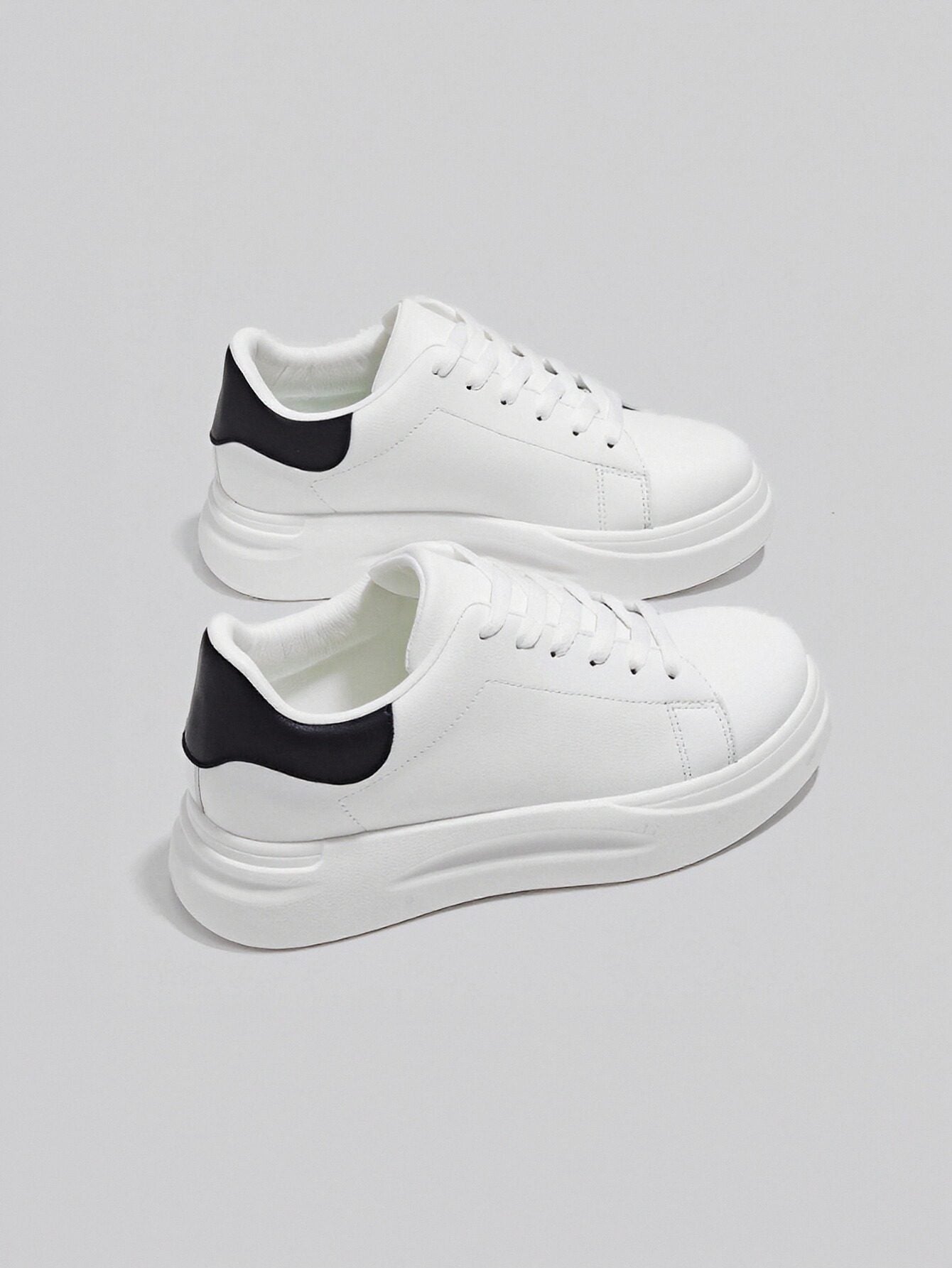 Platform Leather Upper Fashion Casual Shoes-White Black