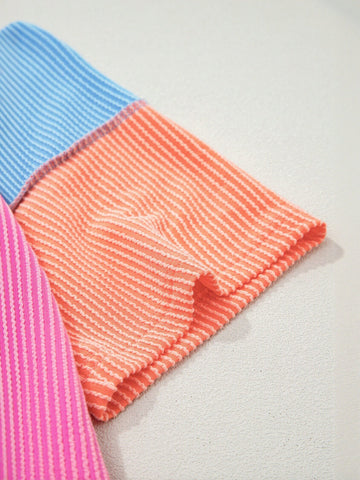 Colorblock Ribbed V Neck T Shirt