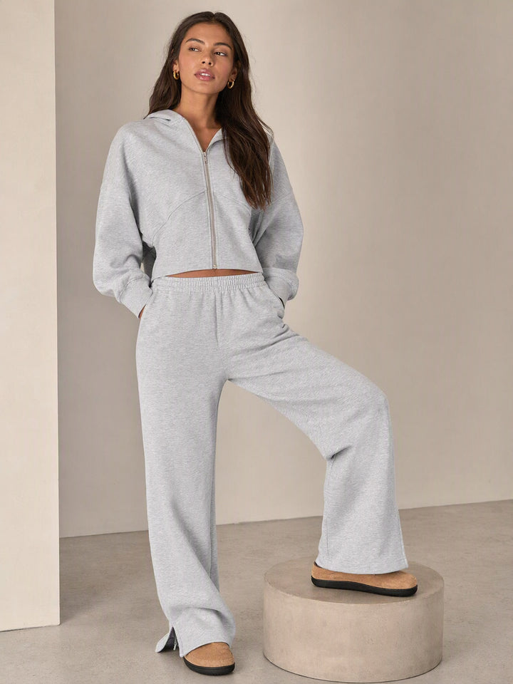 Cozy Zip Up Wide Leg Set