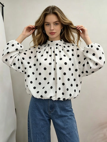 Polka Dot Balloon Sleeve Chiffon Blouse