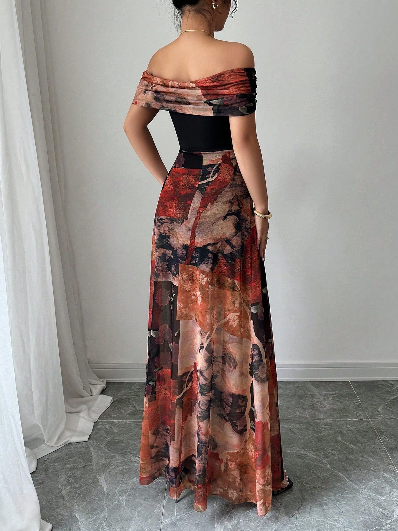 Statement Floral Contrast Top Formal Maxi Dress-Multicolor