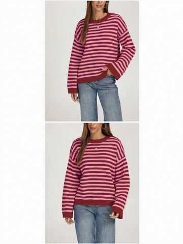 Cozy Striped Oversized Crewneck Sweater