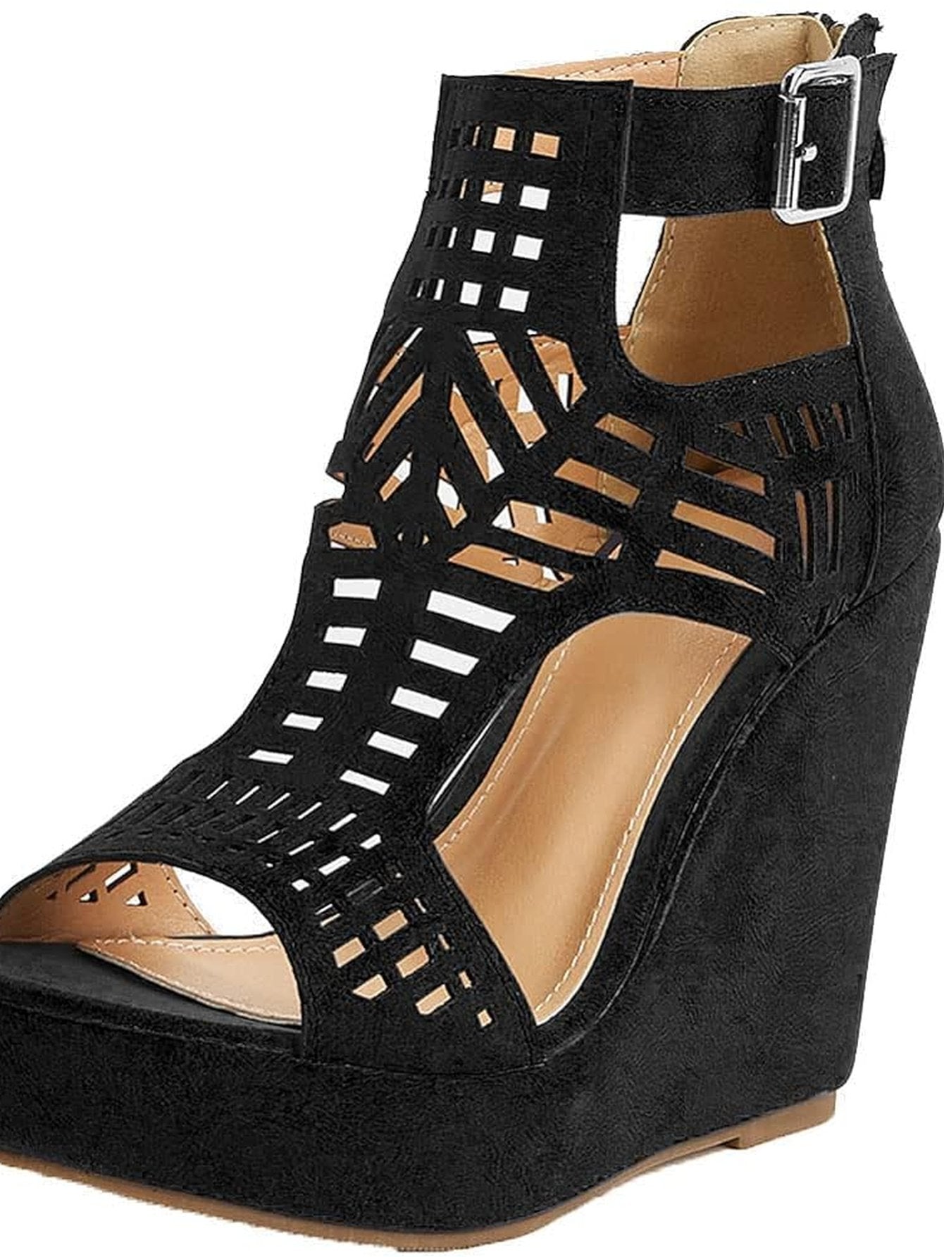 Cut-out Design Ankle Strap Sleek Sandals-Black
