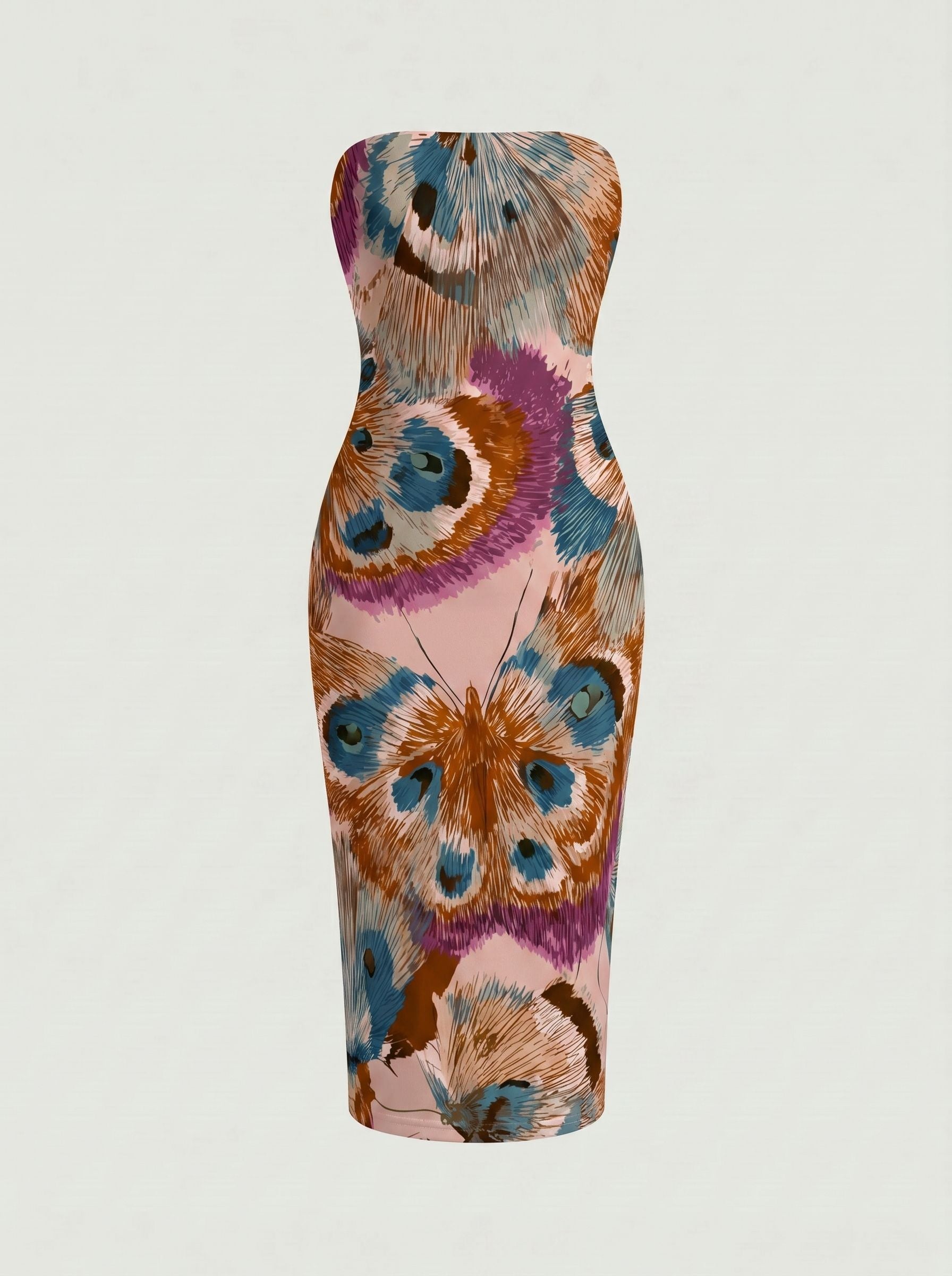 MAIA Floral Print Strapless Sheath Midi Dress
