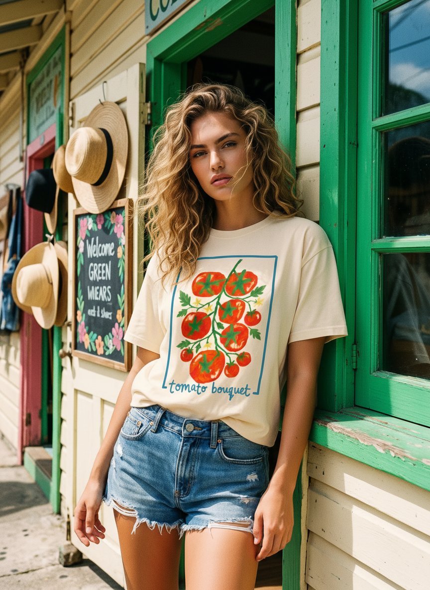 Digital Print Crew Neck Short Sleeve T-Shirt