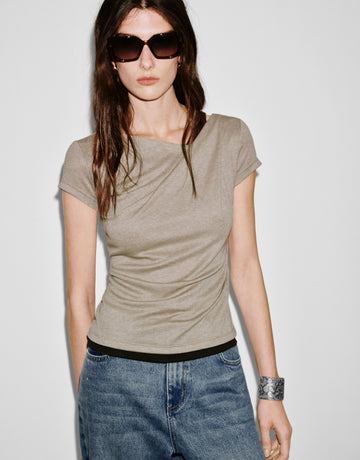 Urban Revivo 2 In 1 Contrast Asymmetric Ruched T-Shirts