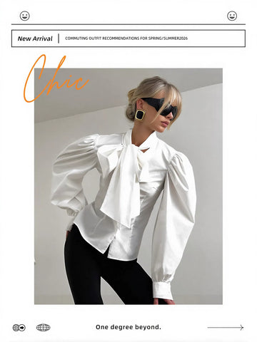 Puff Sleeve Bow Tie Blouse