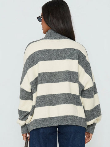 Cozy Striped Mock Neck Sweater