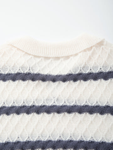 Striped Textured Collared Knit Pullover
