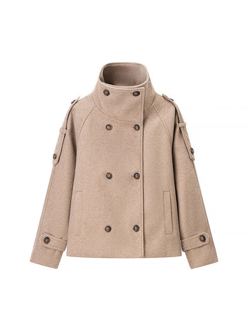 Double Breasted Stand Collar Wool Coat