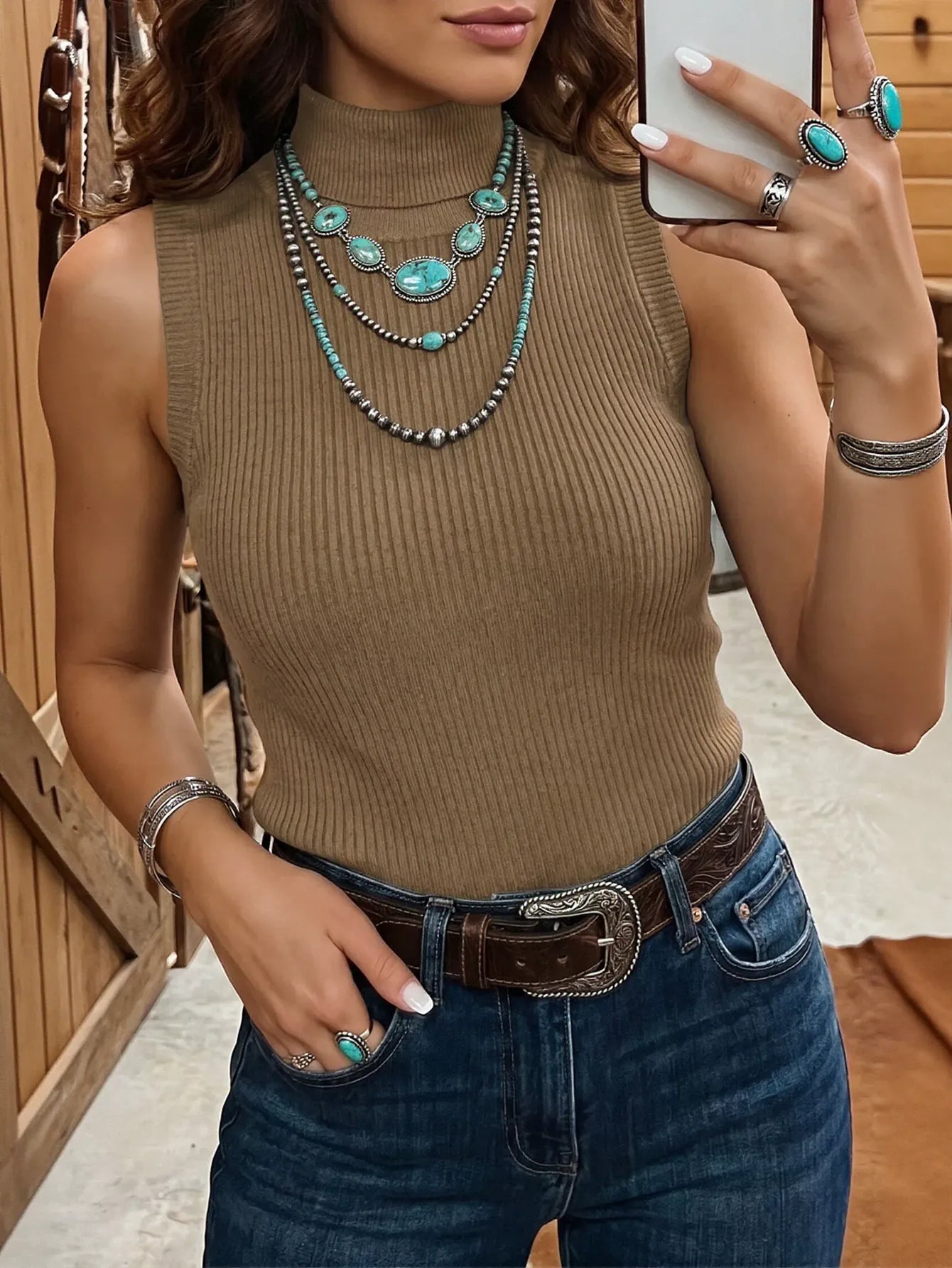 Mock Neck Ribbed Knit Tank