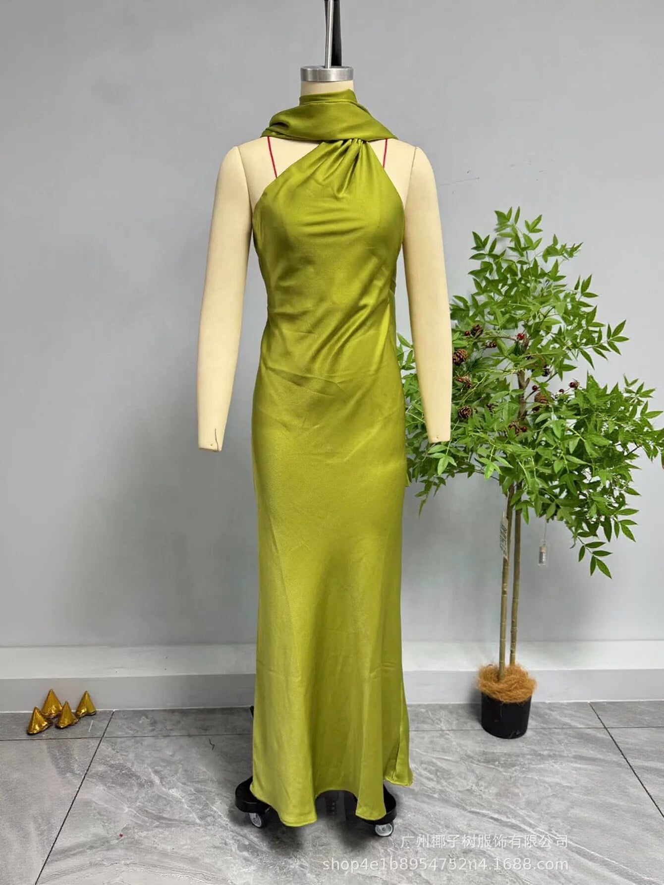 Satin Halter Neck Midi Dress