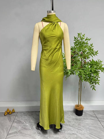 Satin Halter Neck Midi Dress
