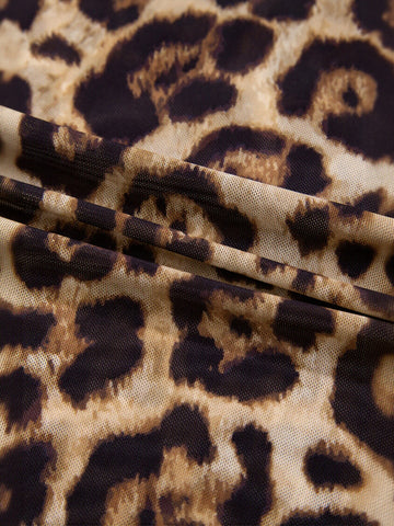 Sheer Leopard Print Mock Neck Tee