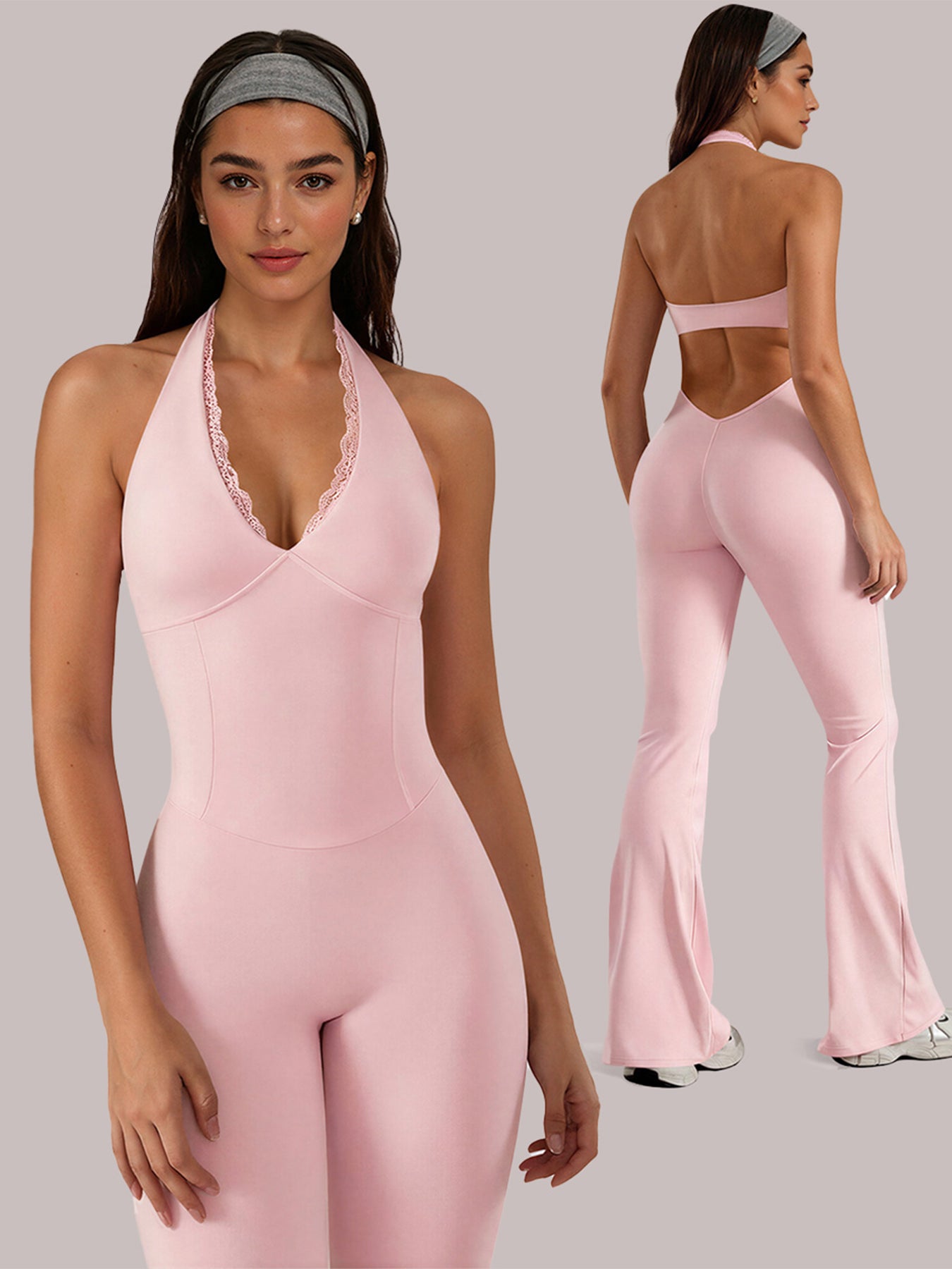 Sculpting Halter Flare Leg Jumpsuit