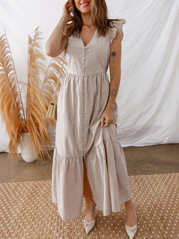 Tiered Asymmetric Slit Maxi Dress