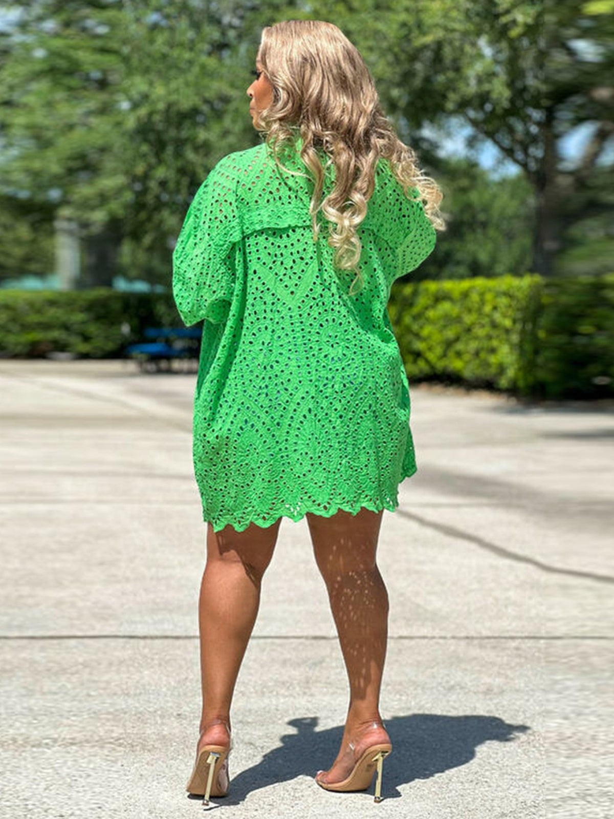Green Eyelet Button Down Shirt