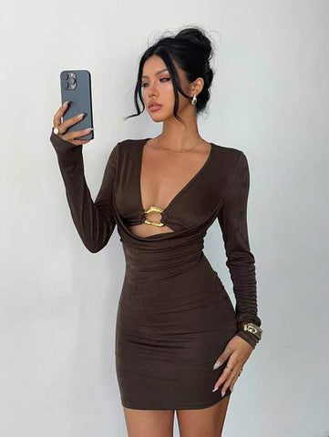 Cutout Metal Ring Bodycon Mini Dress