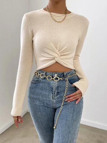 Cropped Twist Front Knit Sweater