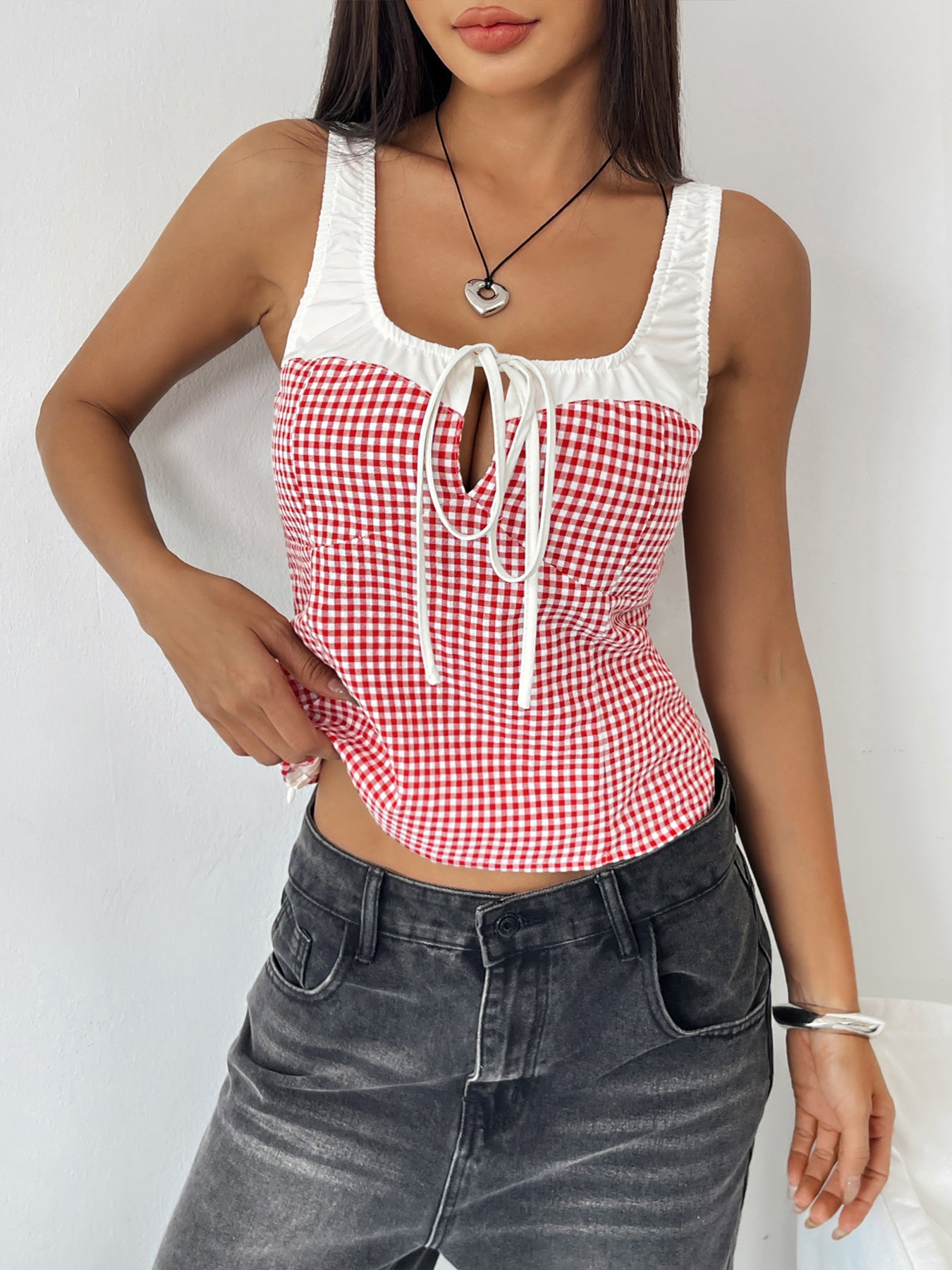 Square Neck Tie Front Sweet Camisole
