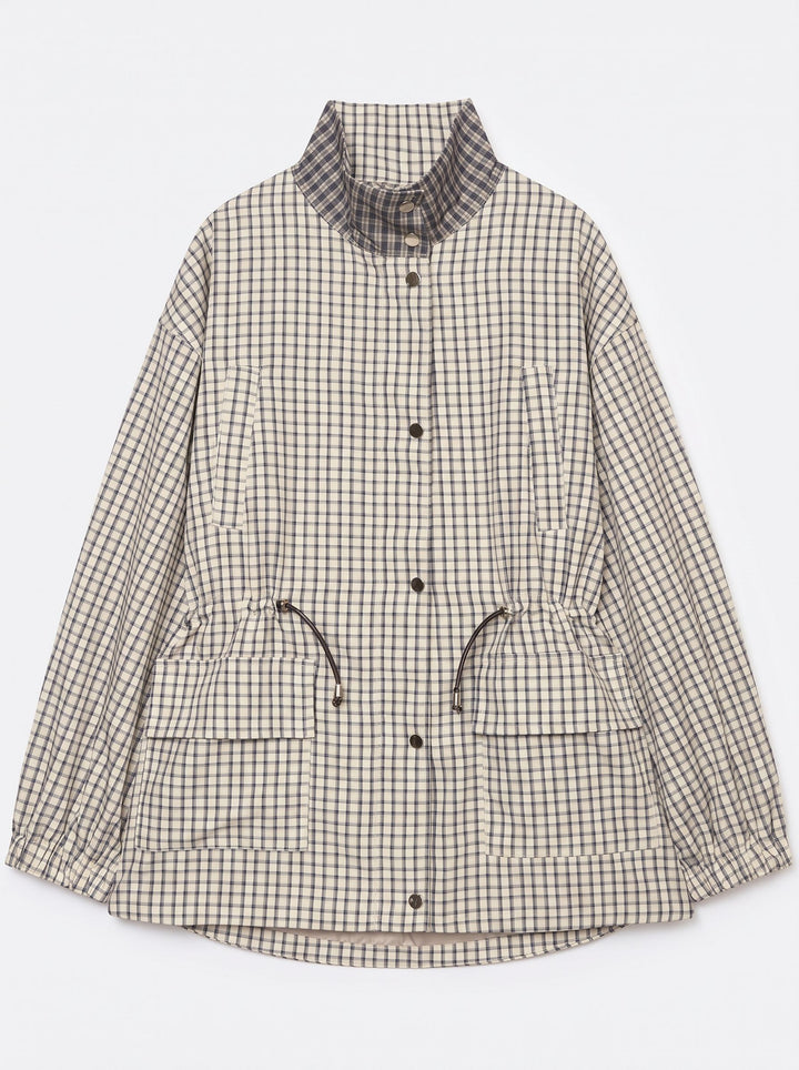 Oversized Plaid Drawstring Utility Jacket