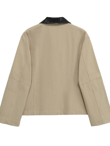 Contrast Collar Zip Up Jacket