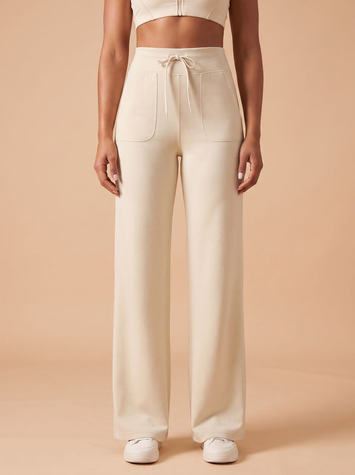 High Waisted Drawstring Wide Leg Yoga Pants