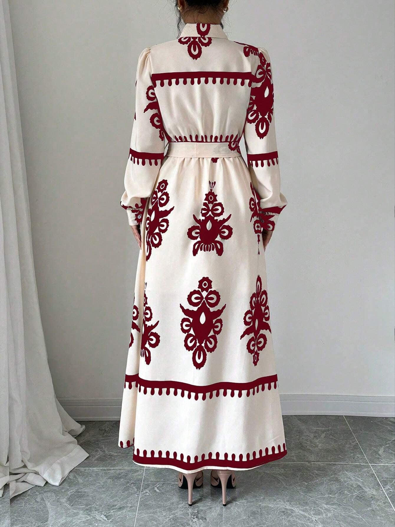 Boho Printed Belted Maxi Dress