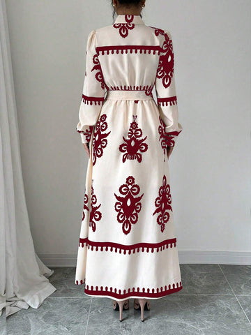 Boho Printed Belted Maxi Dress