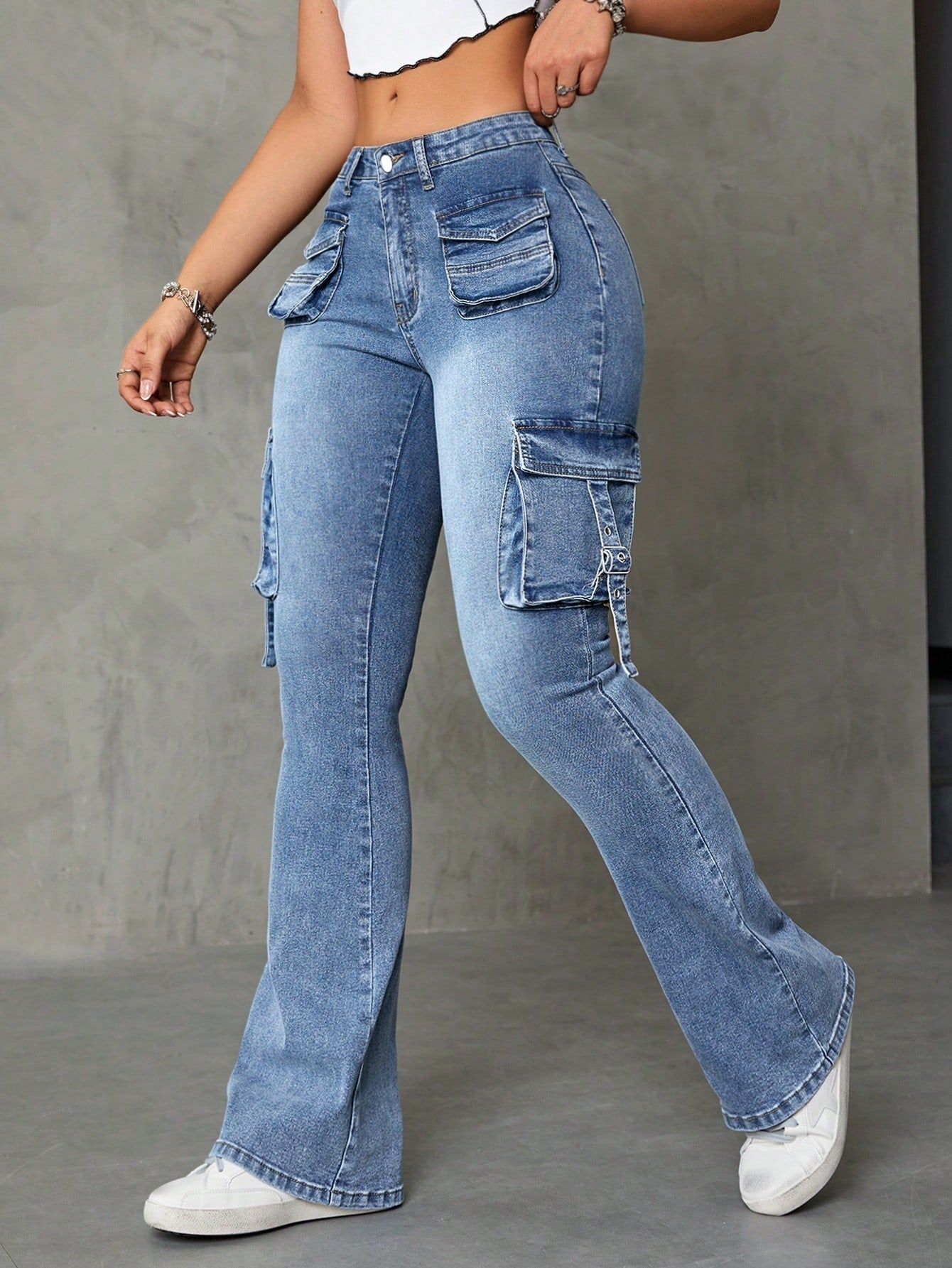High Rise Cargo Flare Jeans