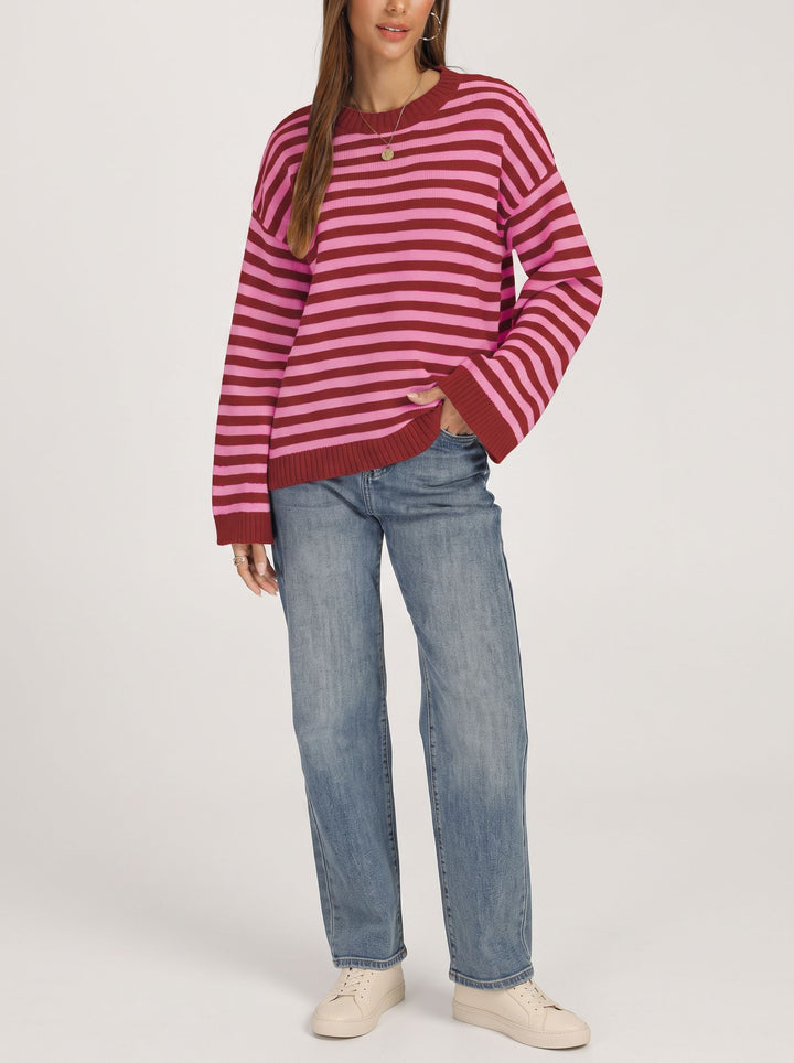 Cozy Striped Oversized Crewneck Sweater